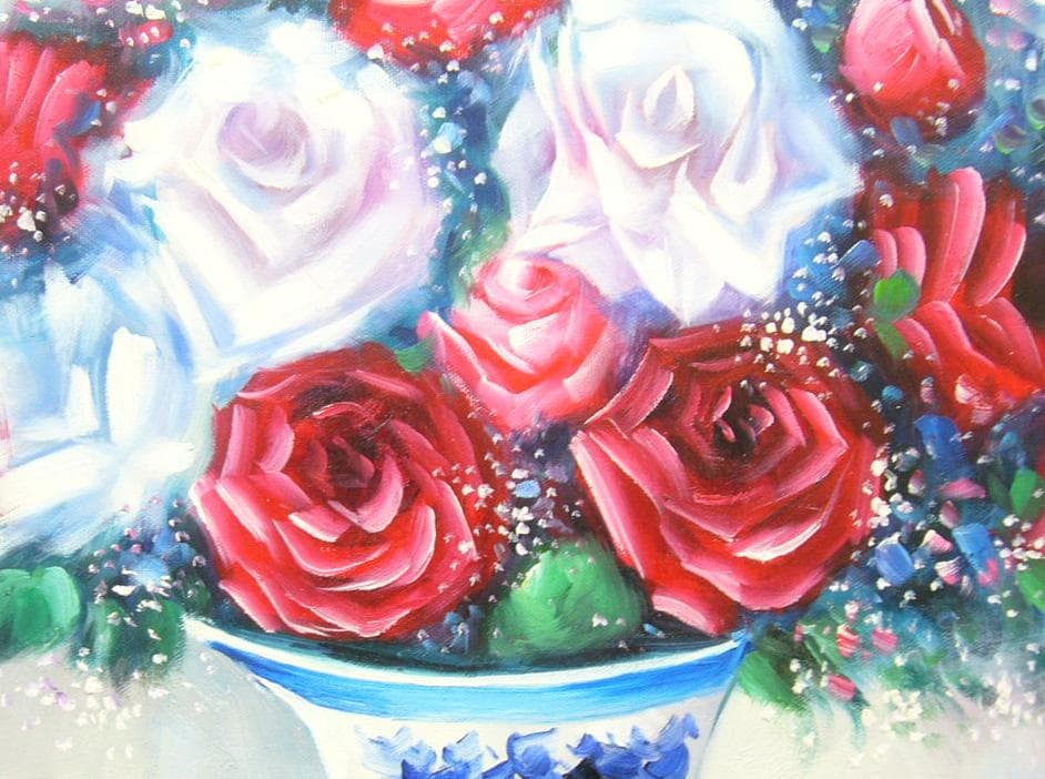 絵画 油絵 作者不詳 肉筆油絵 静物画 薔薇の花と花瓶 F10 - メルカリ