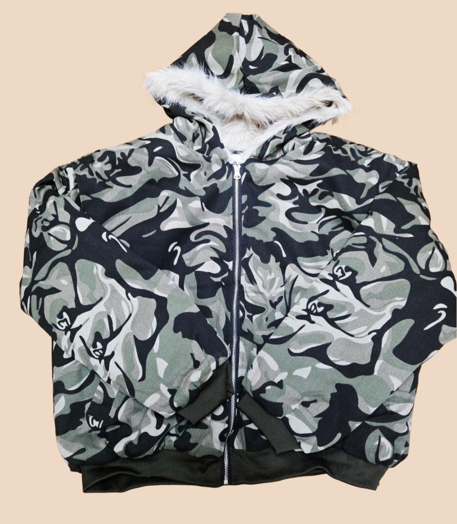 SALE中！】迷彩 ファージャケット Y2K 中綿アウター グランジ Lサイズ