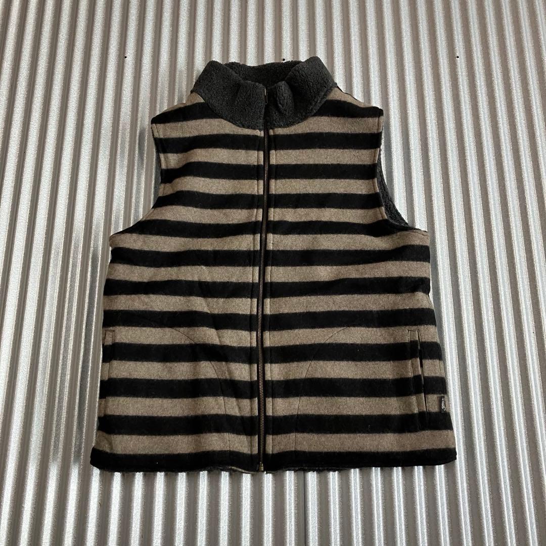 未使用　グリーンクロージング　ボアベスト　リバーシブル　ボーダー　L ngf826-1.jpg