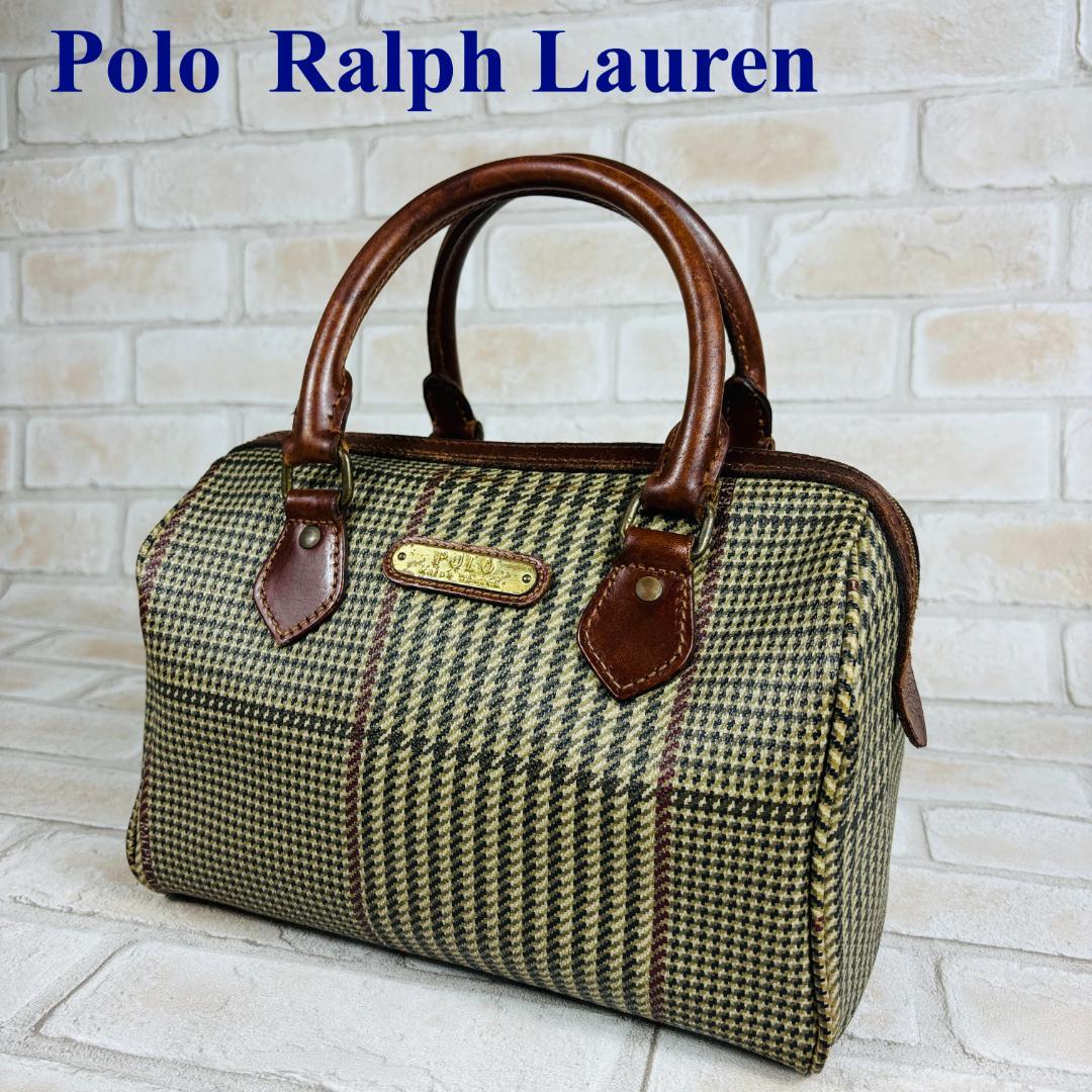 ポロラルフローレン 千鳥格子柄 総柄 ミニボストンバッグ PVCレザー