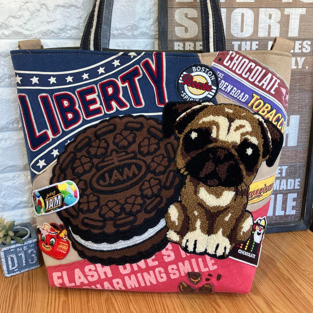専用です。ハンドメイドバックデニムリメイクパッチワーククッキー＆パグちゃんトート デニムリメイク花柄パッチワークトートバッグハンドメイド - メルカリ