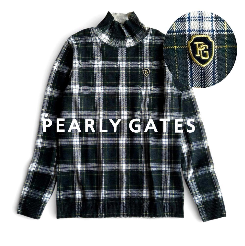 美品 パーリーゲイツ 春にも ライトウール100% チェック柄ハイネック