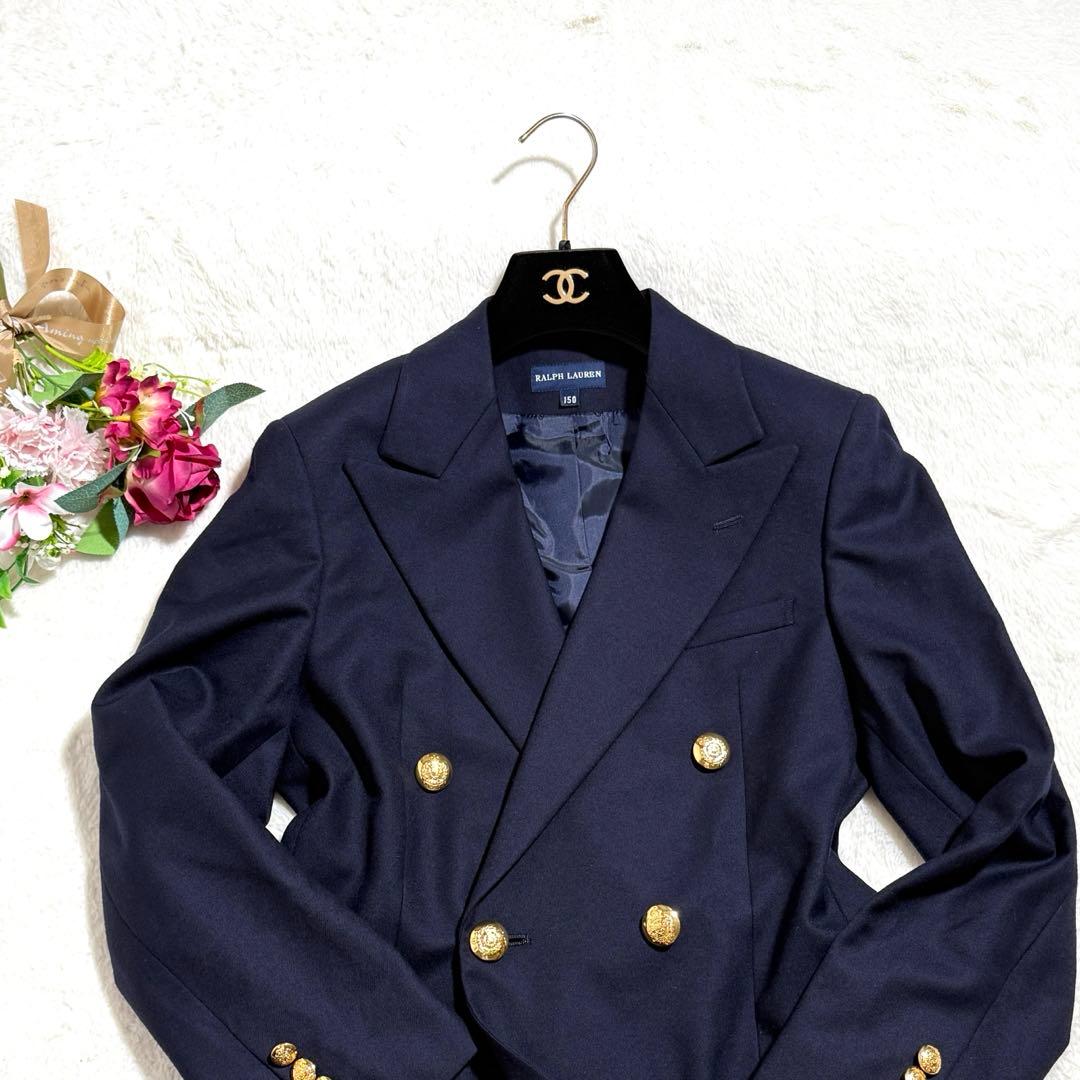 美品✨ ラルフローレン 紺ブレ ダブル 金ボタン ウール100％ 紺 M