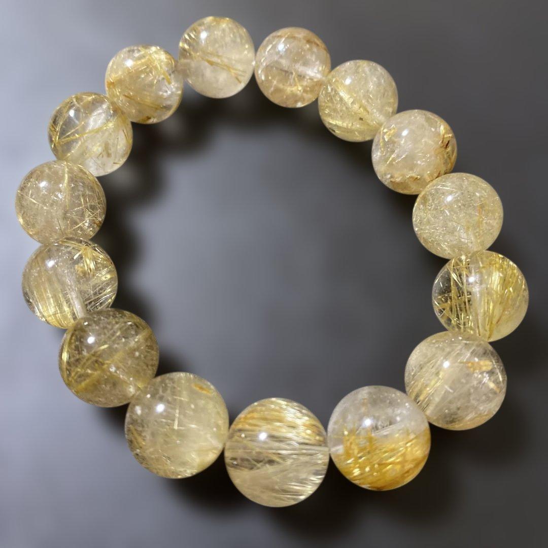 大玉ゴールドルチルクォーツ天然石ブレスレット ゴールドルチルクォーツ ブレスレット 最高級 9A+ グレード 10mm 17.5