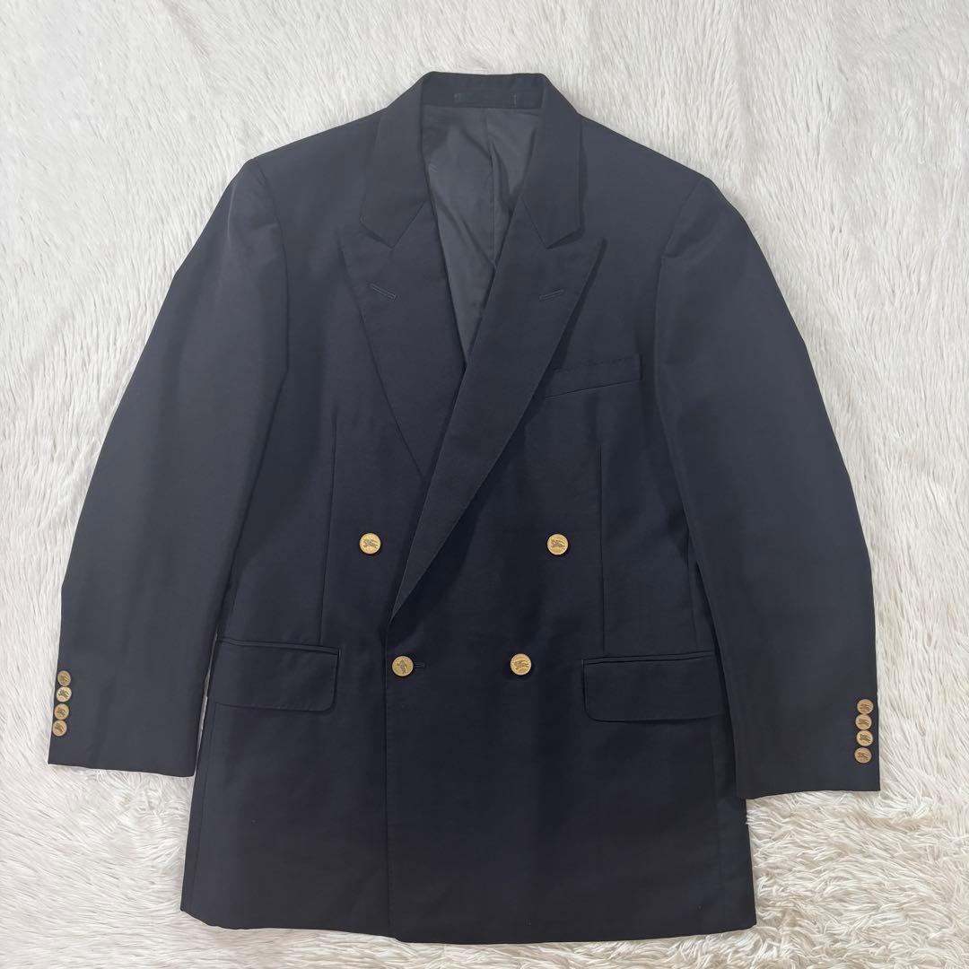 極美品 バーバリー 紺ブレ 刻印金ボタン ネイビー ダブル 裏地シャドー