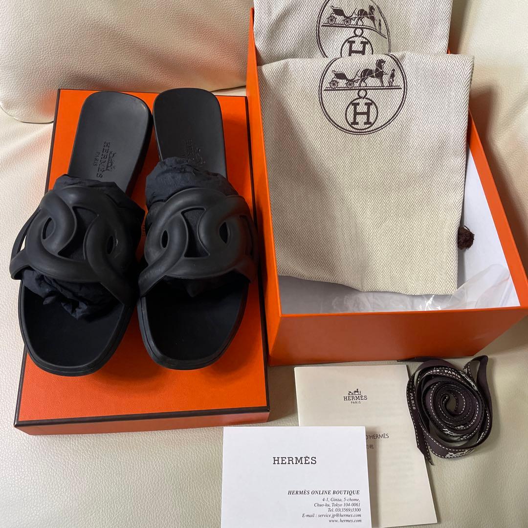HERMESエルメスラバーサンダルアロハ36 ビーチサンダル黒