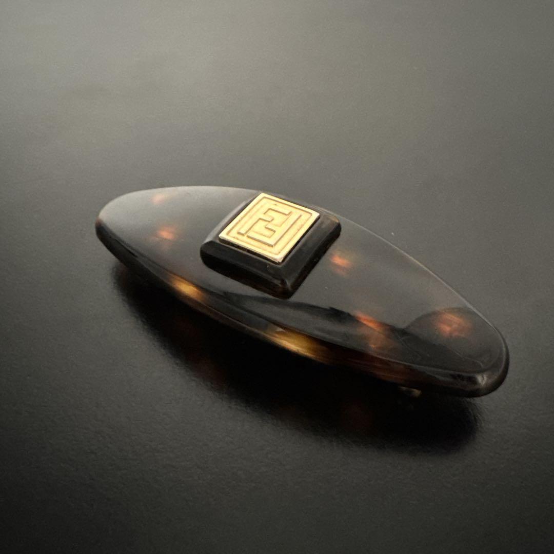 オールド　一点物　フェンディ　バレッタ　FFロゴ　ヘアピン　髪留め　ブラウン 美品✨フェンディ ヘアクリップ バレッタ べっ甲 FFロゴ ヘアピン