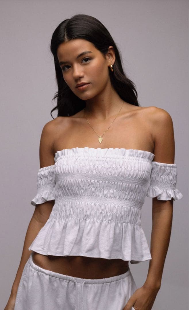 ALEXIA STAM 麻混シャーリングトップス 𝗥𝗶𝗯 𝗕𝗮𝗰𝗸 𝗔𝗱𝗷𝘂𝘀𝘁𝗲𝗿 𝗟𝗼𝗻𝗴 𝗦𝗹𝗲𝗲𝘃𝗲 𝗧𝗼𝗽