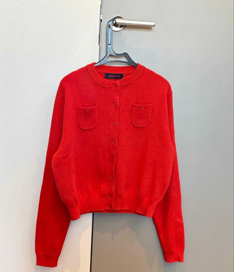CABaN クルーネックカーディガン　レッド　S CABaN コットンカシミヤ ポケットクルーネックカーディガン （ニット