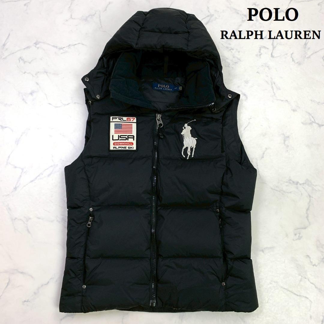 ポロラルフローレン ダウンベスト ビッグポニー 星条旗 ブラック S　D978 ポロラルフローレン ダウンベスト ビッグポニー ポロラルフローレン