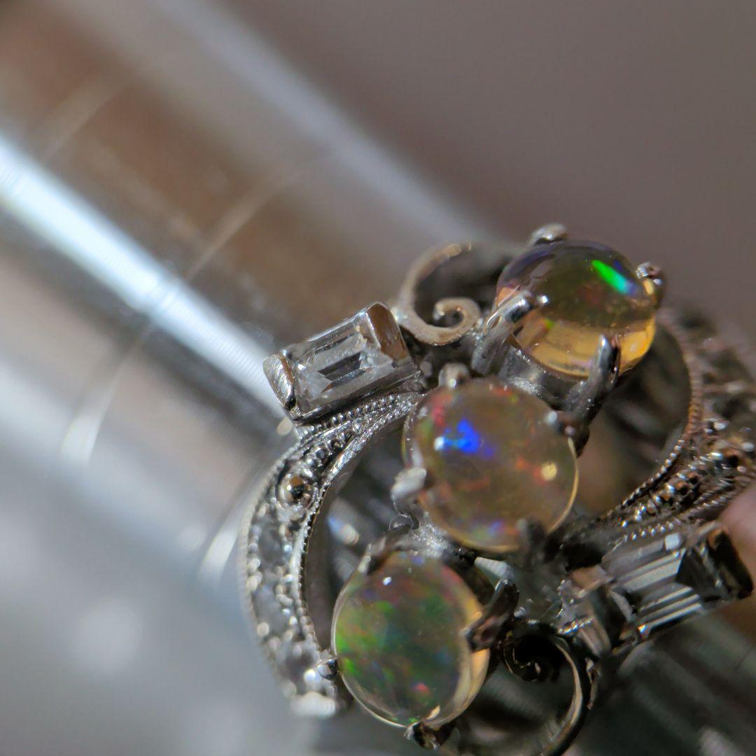 リング　K14　585　WG　天然ウォーターオパール　ガラス　3.16g　ソ付