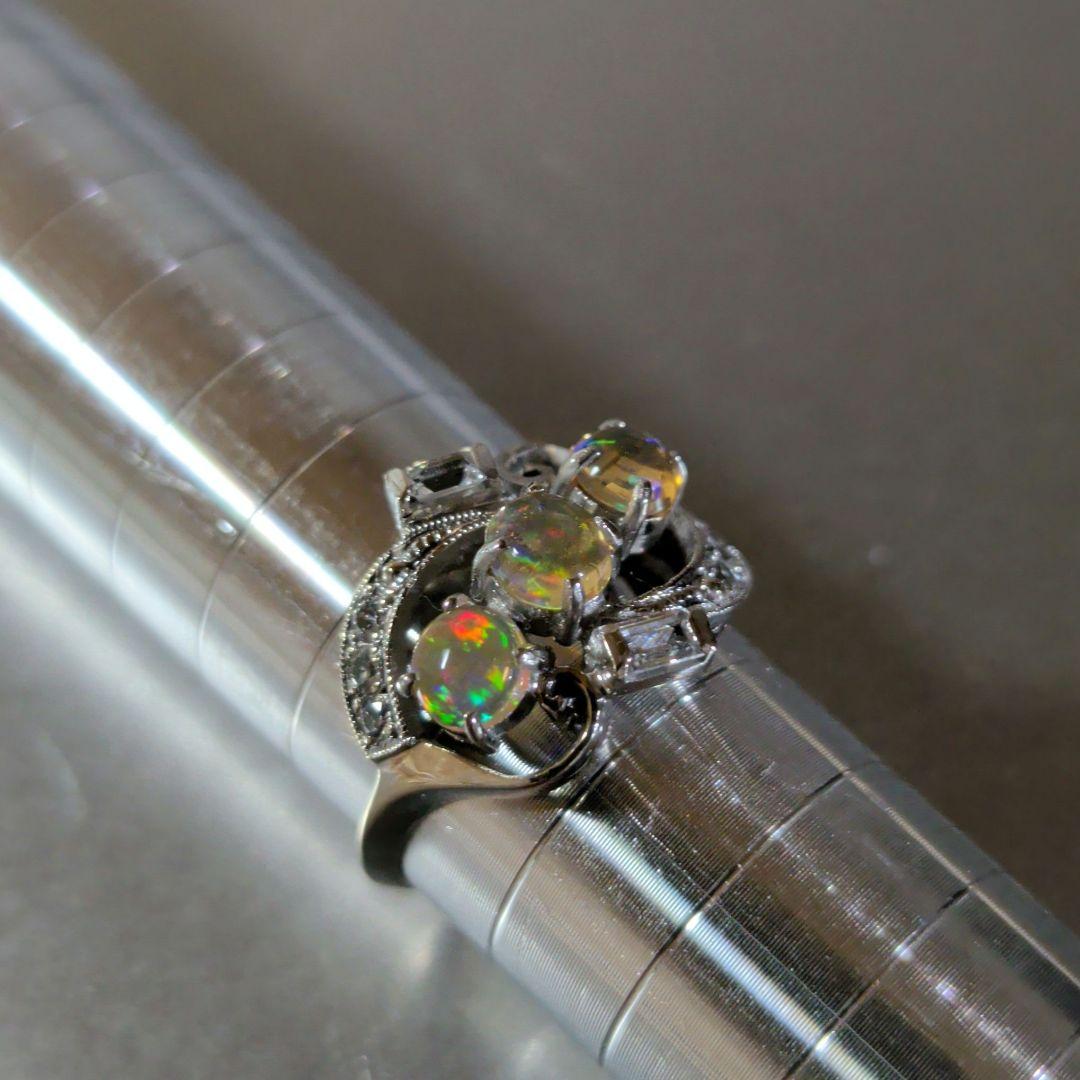 リング　K14　585　WG　天然ウォーターオパール　ガラス　3.16g　ソ付