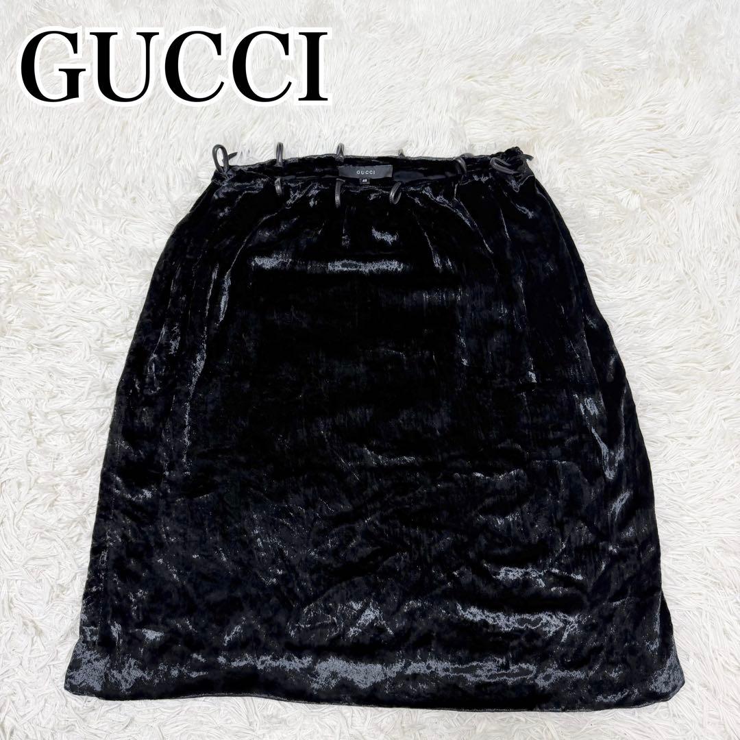美品 GUCCI シルク スカート 膝丈 ベロア L ブラック イタリア製 美品 GUCCI シルク スカート 膝丈 ベロア L ブラック イタリア製 美品