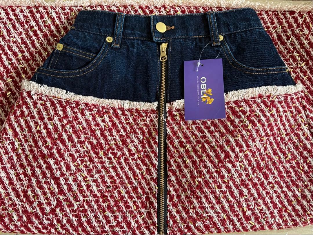 新品 オブリobli デニムツイードドッキングスカート 定価39,050 - メルカリ