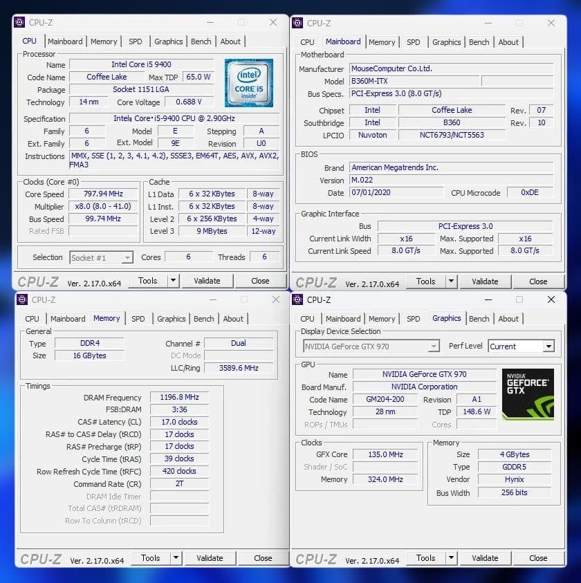 コンパクトゲーミングPC i5-9400 16Gb GTX-970