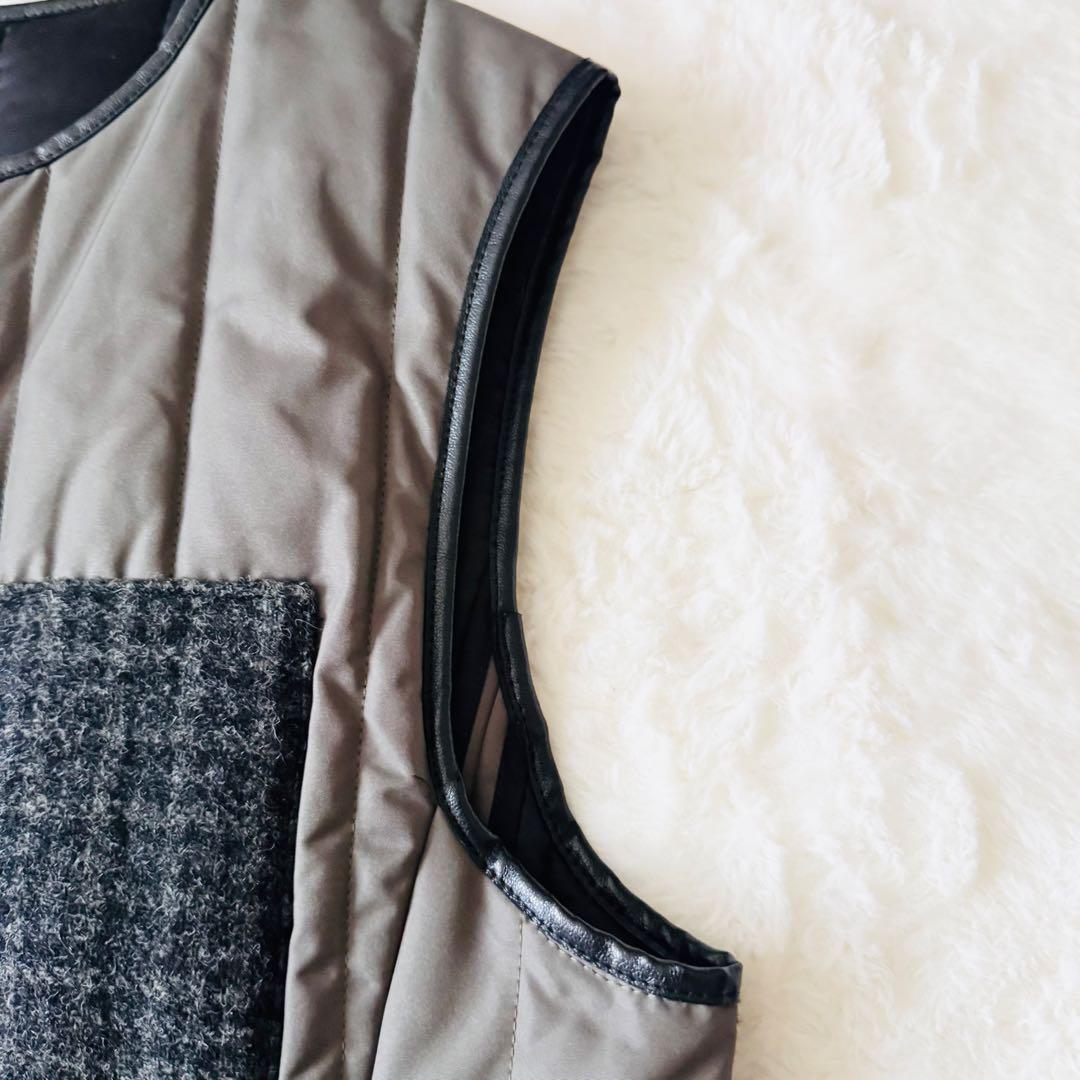 希少】 チノ キルティングベスト ロング丈 異素材 4ポケット 38 グレー