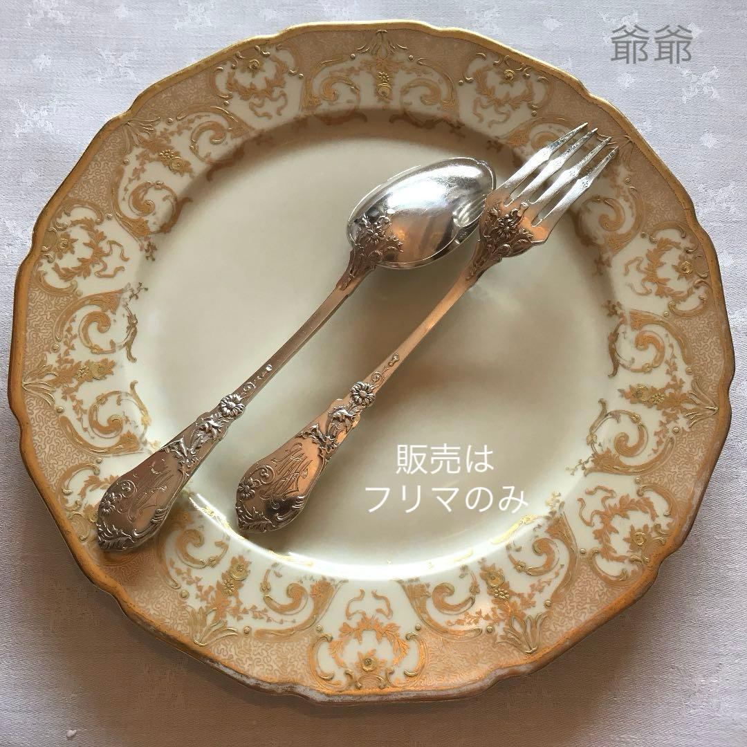 フランス Coignet／純銀／ディナーフォーク&ディナースプーン １セット 月桂樹のシルバーディナーフォーク&スプーンセット - アンティーク食器