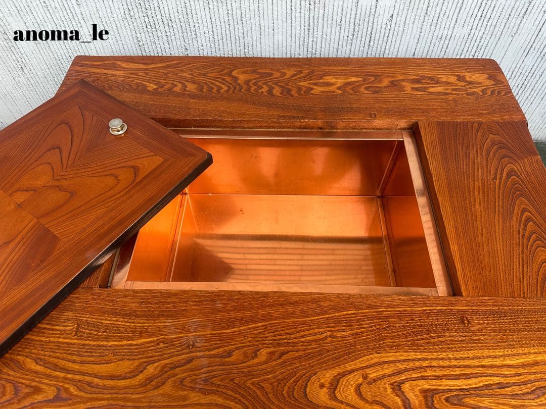 4003【座卓】伝統木芸士 石橋武士作 囲炉裏 欅 収納 和モダン◎