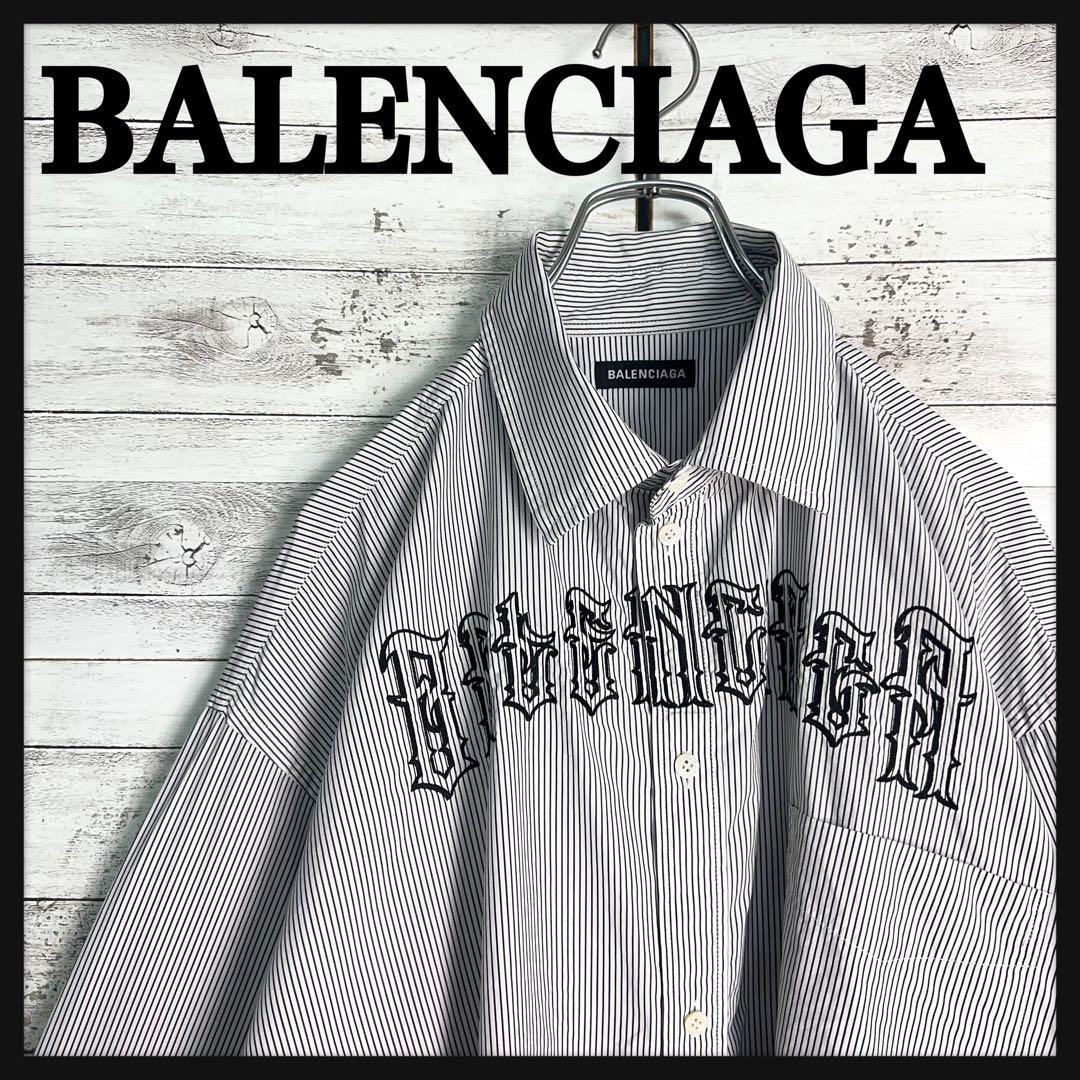 12010【美品・人気モデル】バレンシアガ　刺繍 タトゥーロゴ ストライプシャツ 楽天市場】BALENCIAGA 2019SS Tatoo Normal Fit Shirt 571444 TEM15
