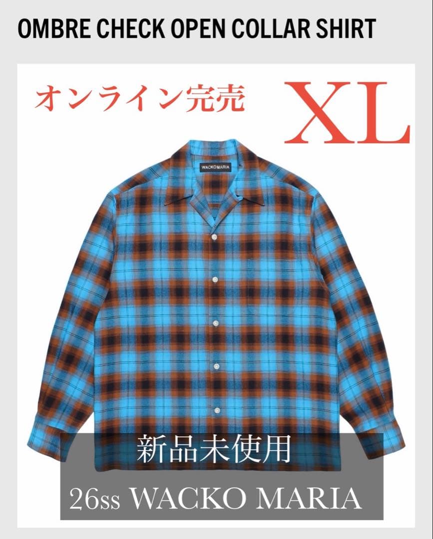 新品 XL 26ss ワコマリア オンブレ チェック オープンカラー シャツ