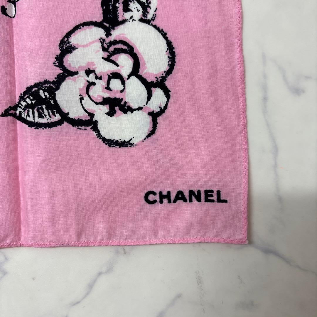 0909 シャネル ハンカチ カメリア ピンク コットン ヴィンテージ 未