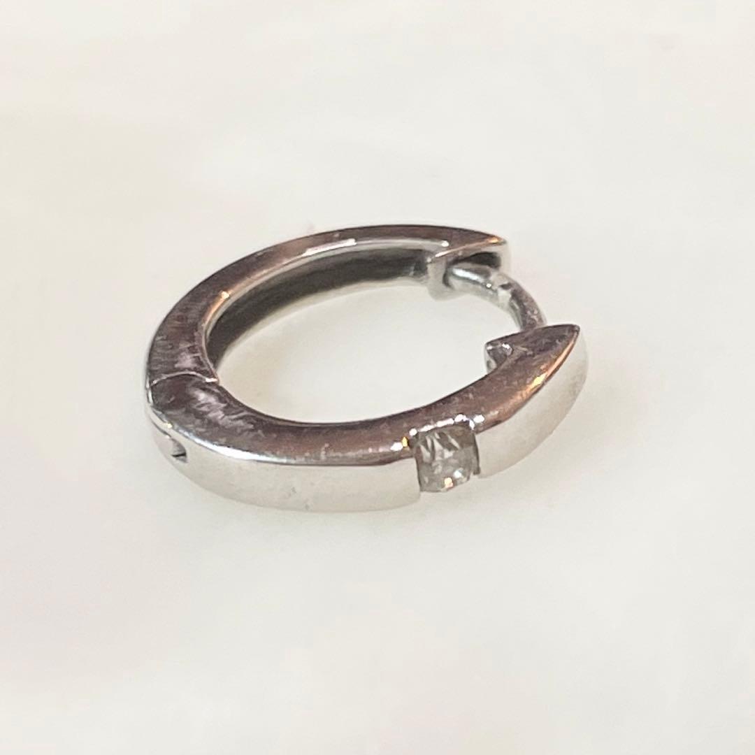 シンプルフープピアス K18WG 片耳用 ダイヤ付き ダイヤモンド フープピアス K18 メンズ ピアス フープ リングピアス