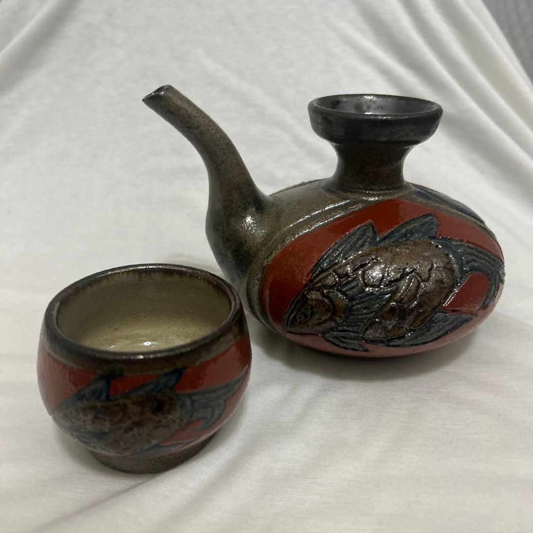 小橋川明史 カラカラ ぐい呑 酒器 赤絵 魚紋 壺屋焼 やちむん - メルカリ