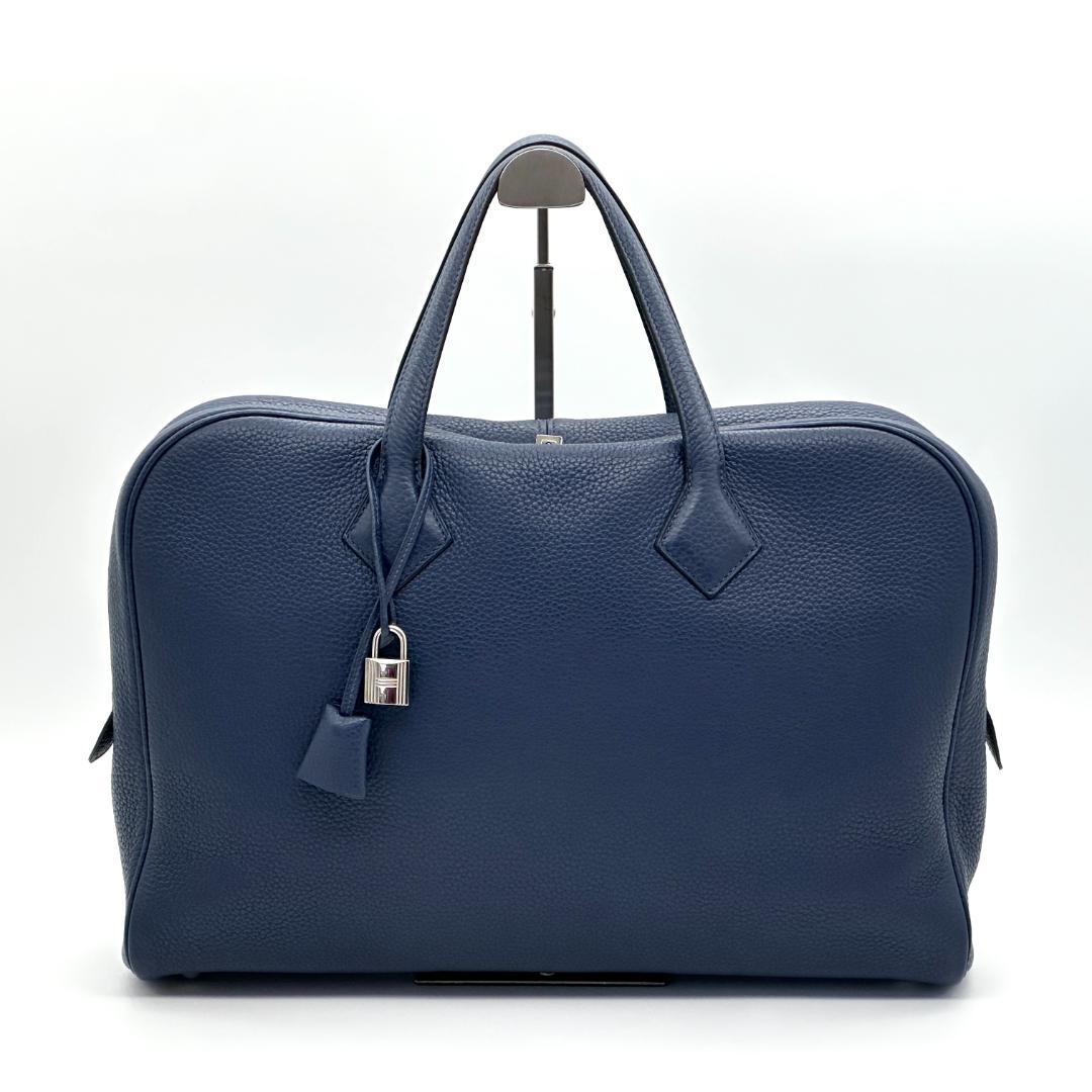 【極美品】エルメス　ヴィクトリア 40 ボストンバッグ　□R刻印　ネイビー エルメス ヴィクトリアII 40 ブルーインディゴ トリヨンクレマンス