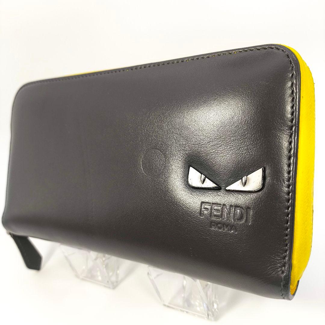 美品 フェンディ モンスター 長財布 バグズアイ ジッピー グレー