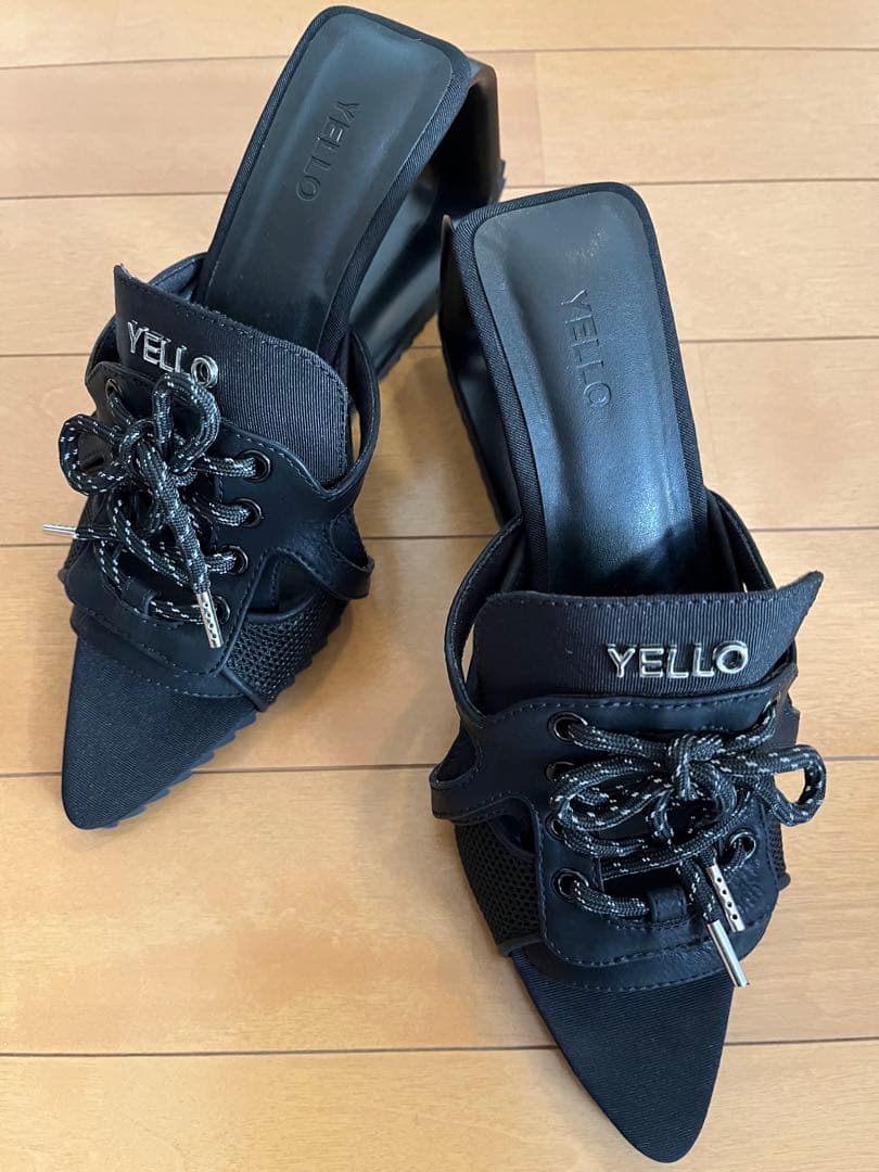 YELLO 黒 レースアップ ミュール YELLO 黒 レースアップ ミュール YELLO 黒 レースアップ ミュール
