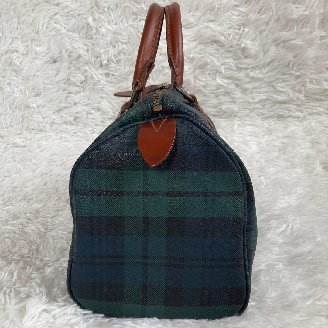 ポロラルフローレン ミニボストンバッグ チェック 金プレート PVC