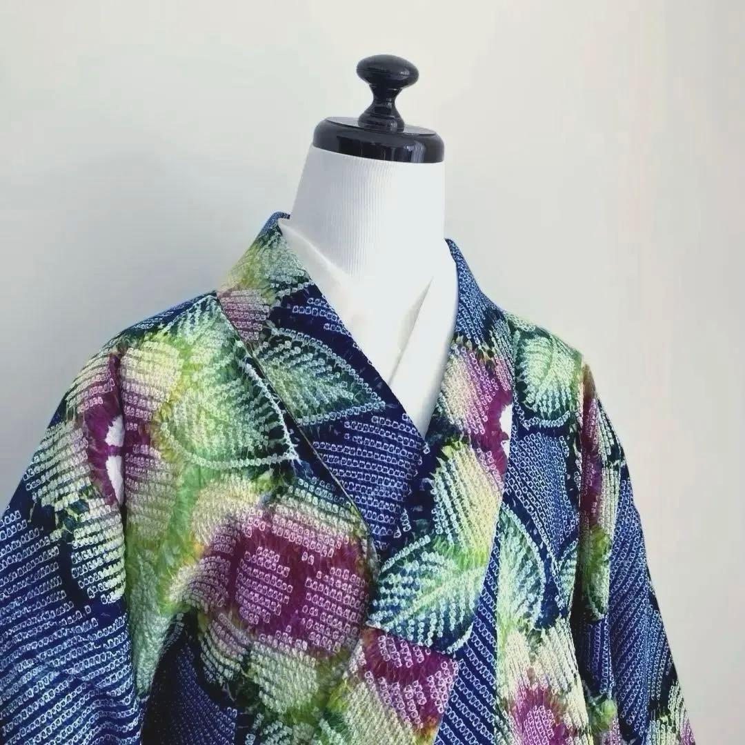 有松鳴海絞り　浴衣　絞り浴衣　手縫い　上質　大輪花模様　有松絞り　No.2-11