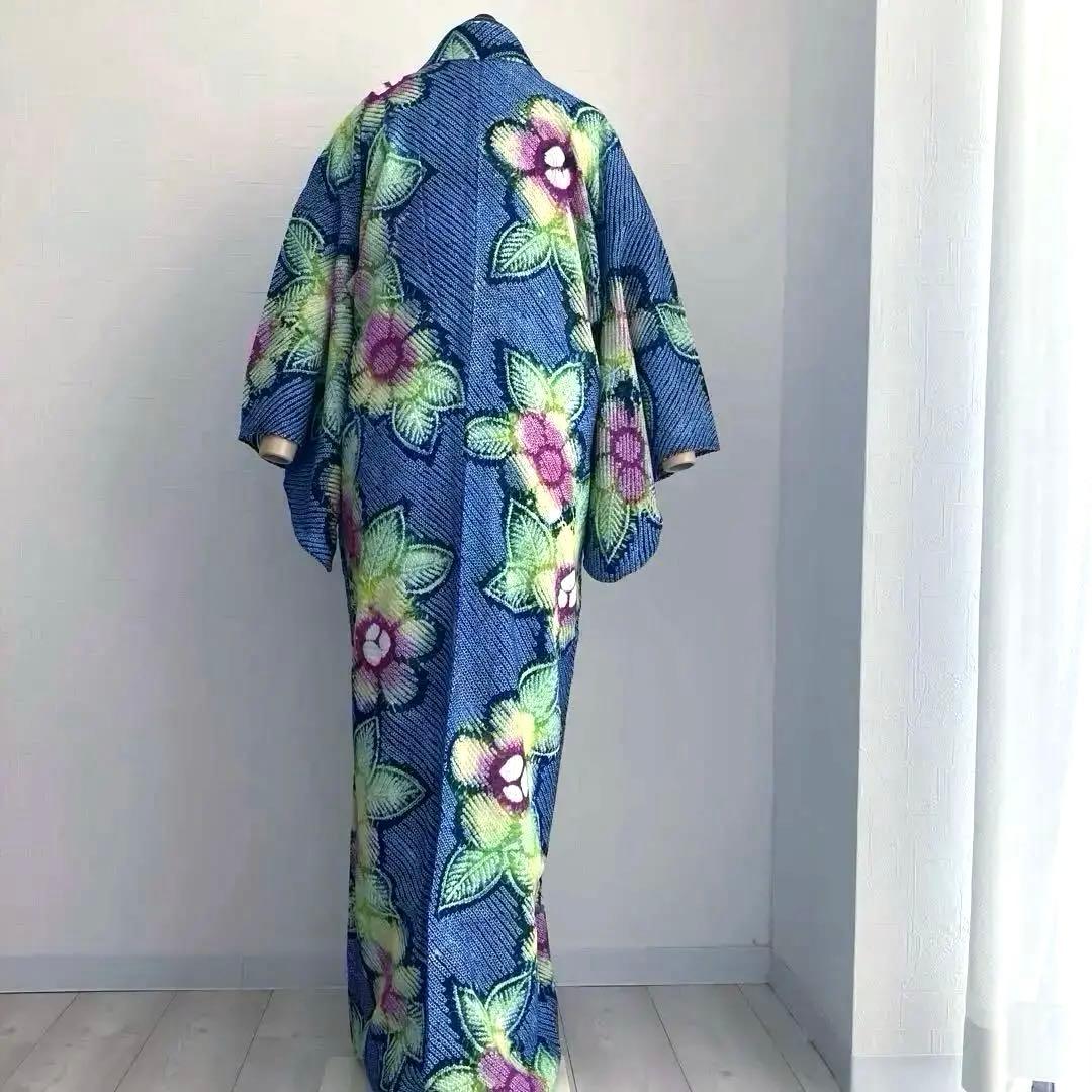 有松鳴海絞り　浴衣　絞り浴衣　手縫い　上質　大輪花模様　有松絞り　No.2-11