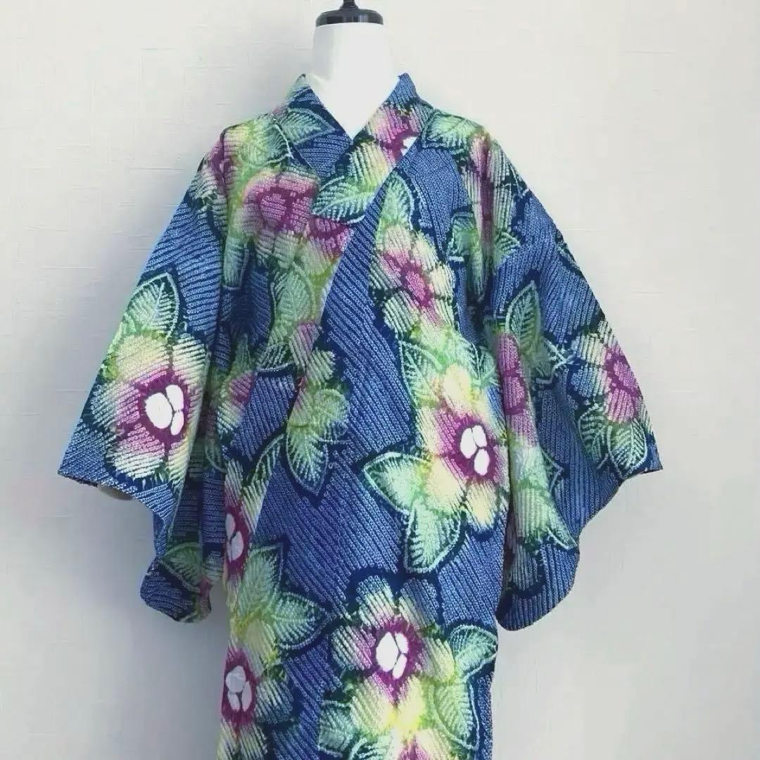 有松鳴海絞り　浴衣　絞り浴衣　手縫い　上質　大輪花模様　有松絞り　No.2-11