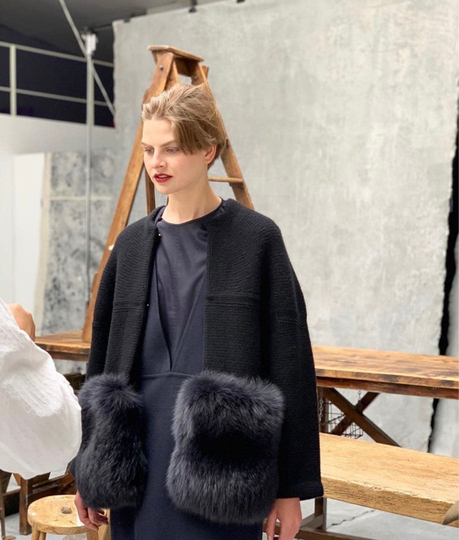 drawer ドゥロワー フォックス ファー カシミア ニット コート 新品