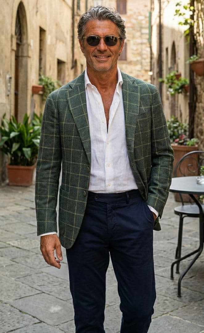 ★ルイジボレッリ メンズテーラードジャケット グリーン 46 本切羽 チェック柄 ジャケット テーラードジャケット HOOK -original- チェック柄