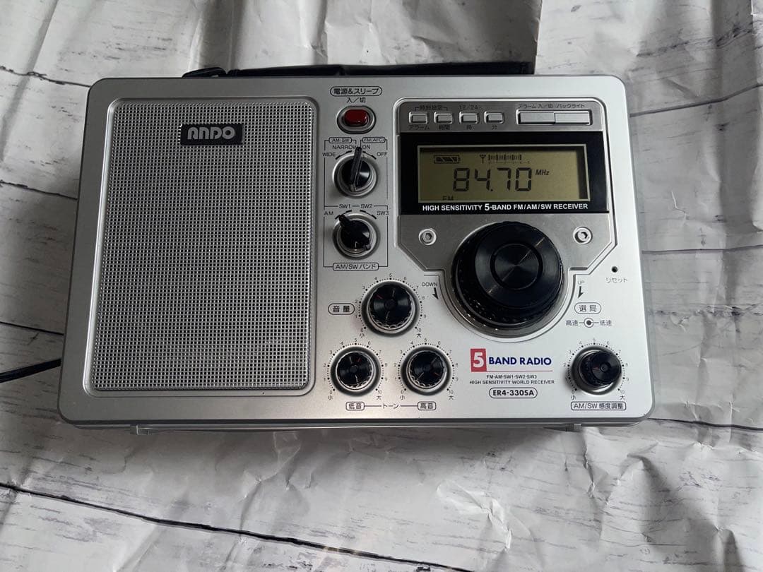 【美品】ANDO 高感度5バンドラジオ ER4-330SA 電源コード付 ファイブバンドラジオ【ER4-330SP】(C)