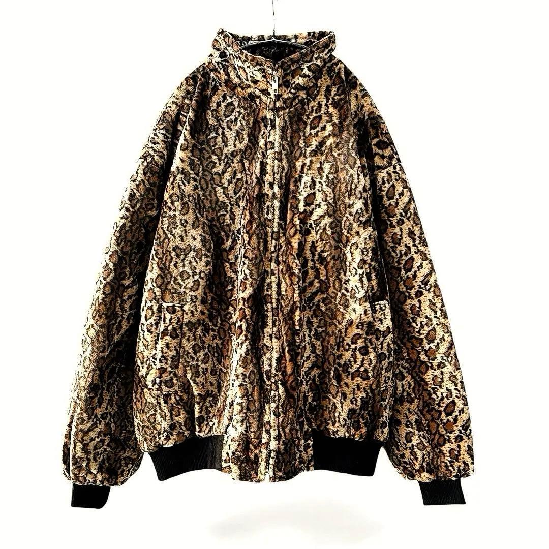 a*様 逸品古着 ベロア生地ヒョウ柄ジップアップジャケット 丈64 男女兼用 ベロアスカジャン 【PLAYBOY】 ベロアジャケット 刺繍 ワンポイント