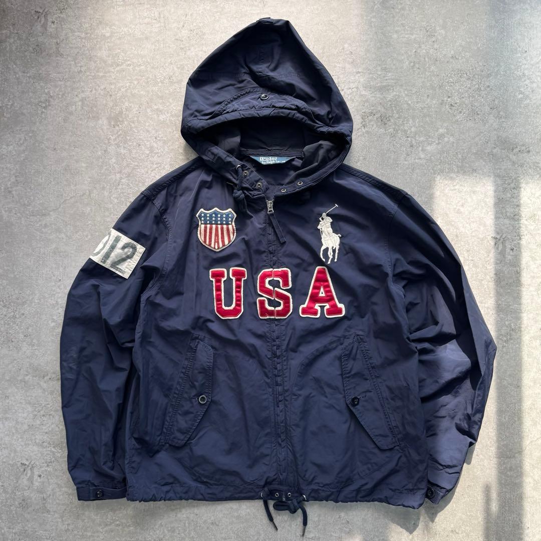 希少サイズ XL ポロバイラルフローレン ナイロンパーカー ネイビー 星条旗 古着 ラルフローレン Ralph Lauren POLO by Ralph Lauren 星条旗柄