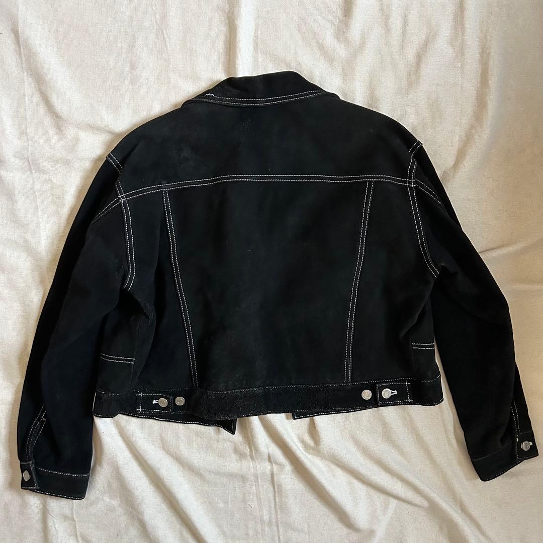 90s 短丈 レザージャケット ステッチ ショート丈 スウェード ブラック