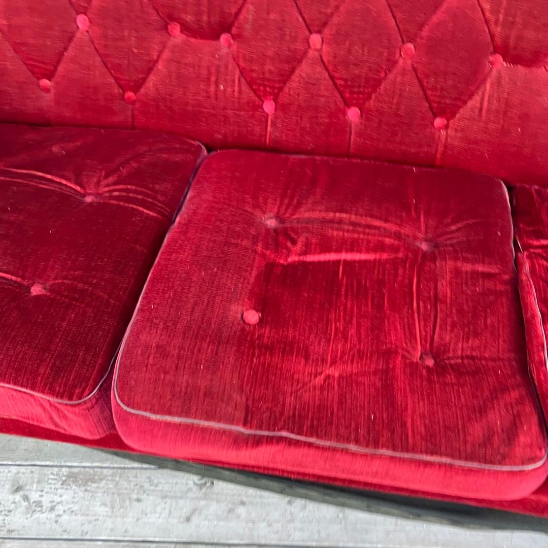 昭和レトロ 古家具 三人掛けベロアソファー アームチェア ヴィンテージ