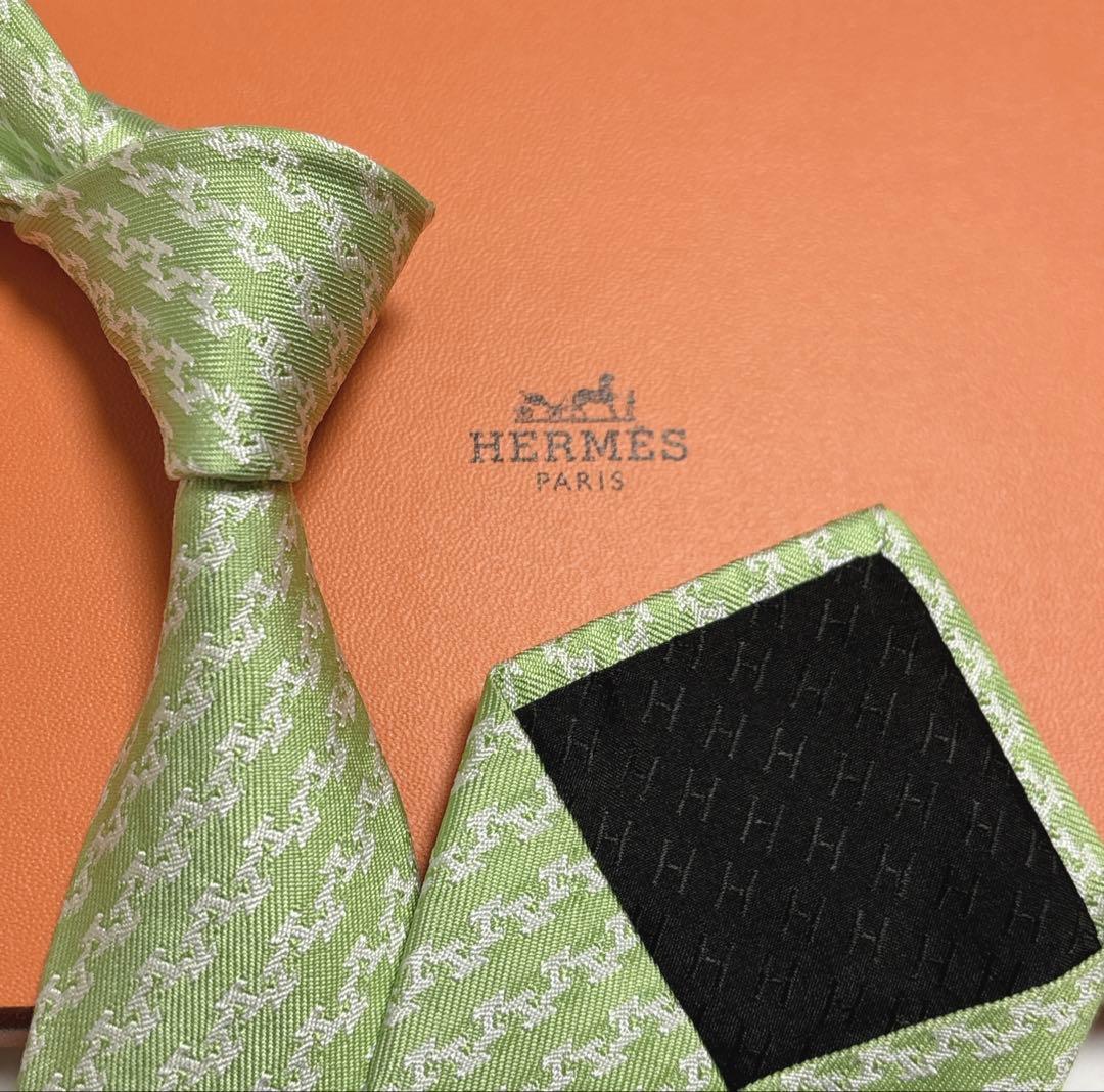 エルメス ネクタイ シルク Hアンブリケ H織 ストライプ 刺繍 ライト