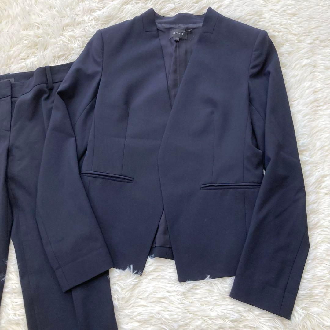 ♡セオリー♡スーツセットアップノーカラージャケットパンツネイビー2