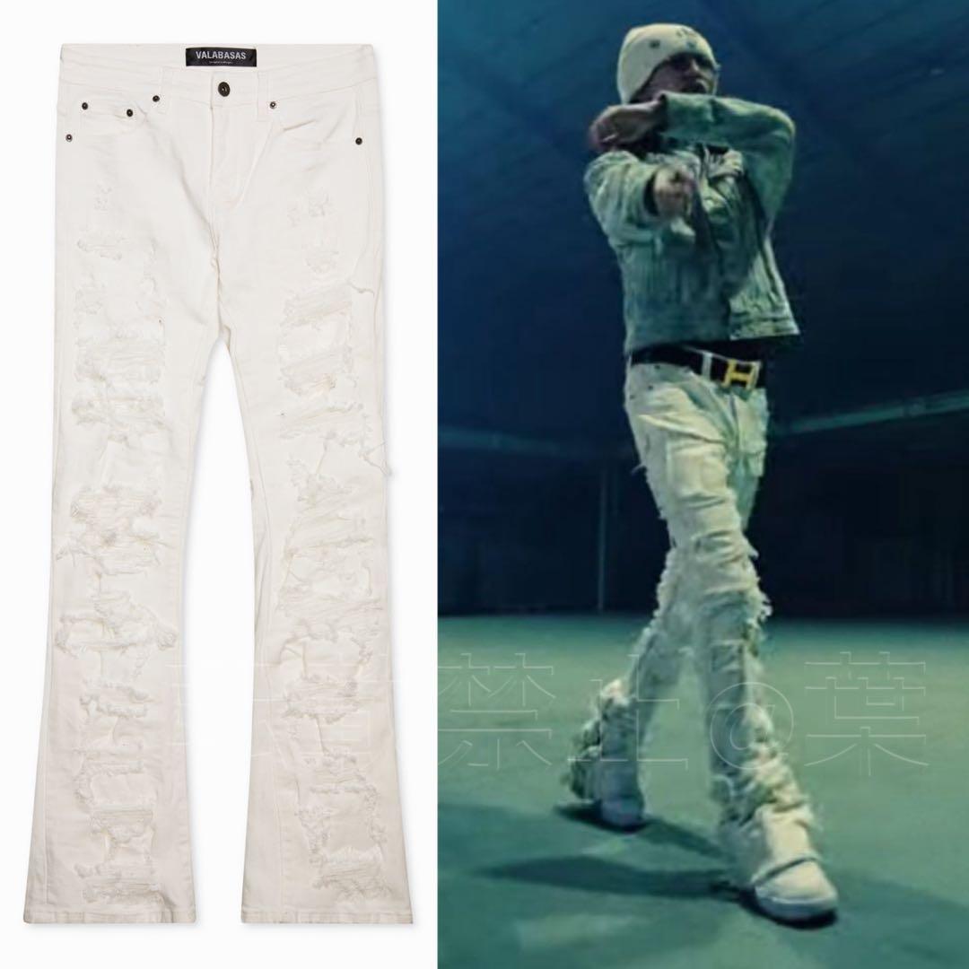 valabasas クラッシュスキニーフレアデニム ホワイトフレアパンツ 28