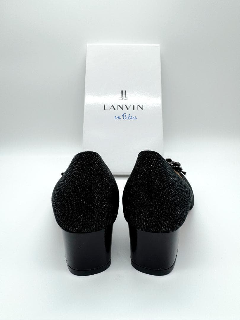 ハナ ランバン リボン スクエアトゥ パンプス ブラック 22.5cm