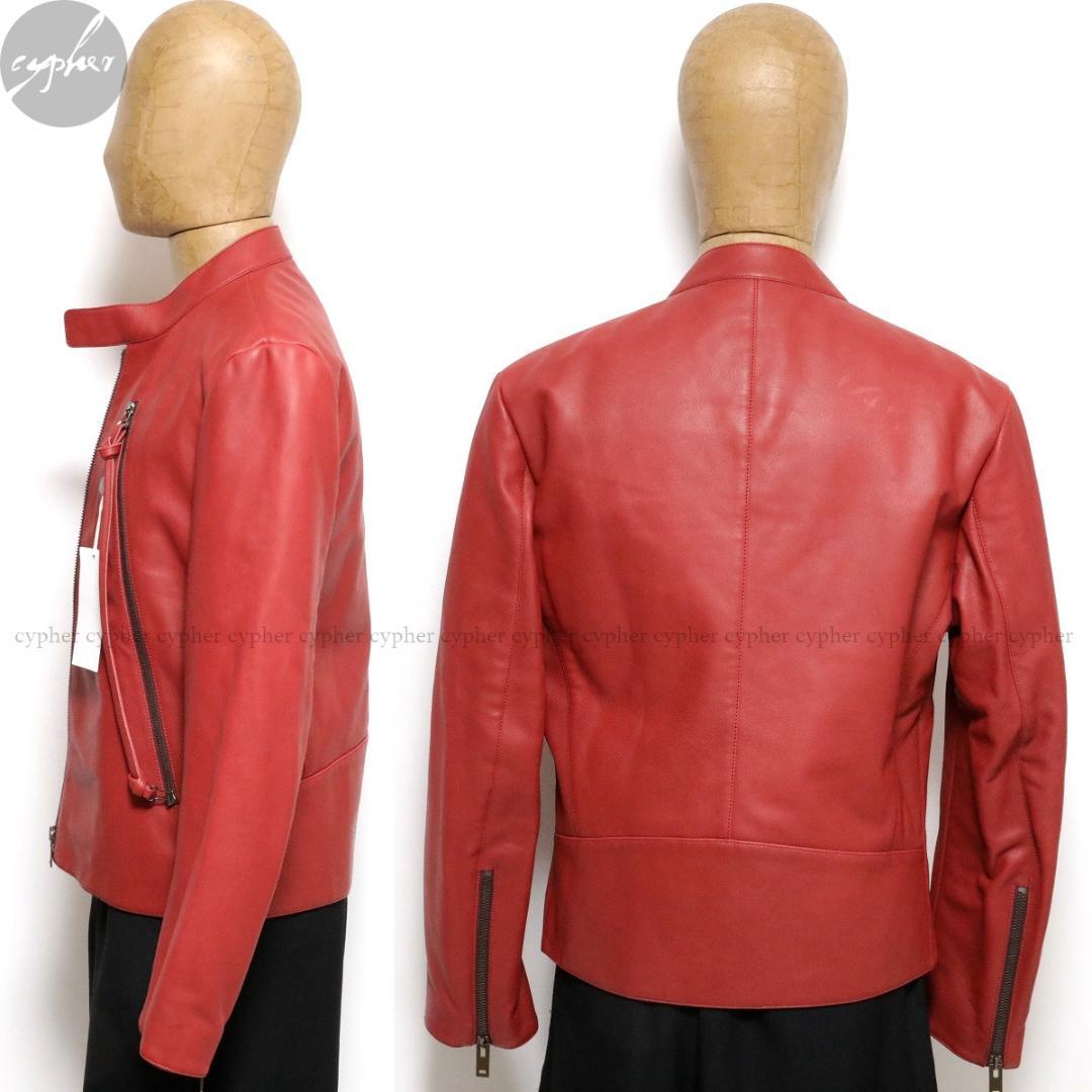 48 メゾンマルジェラ ハの字 レザー ライダース ジャケット レッド