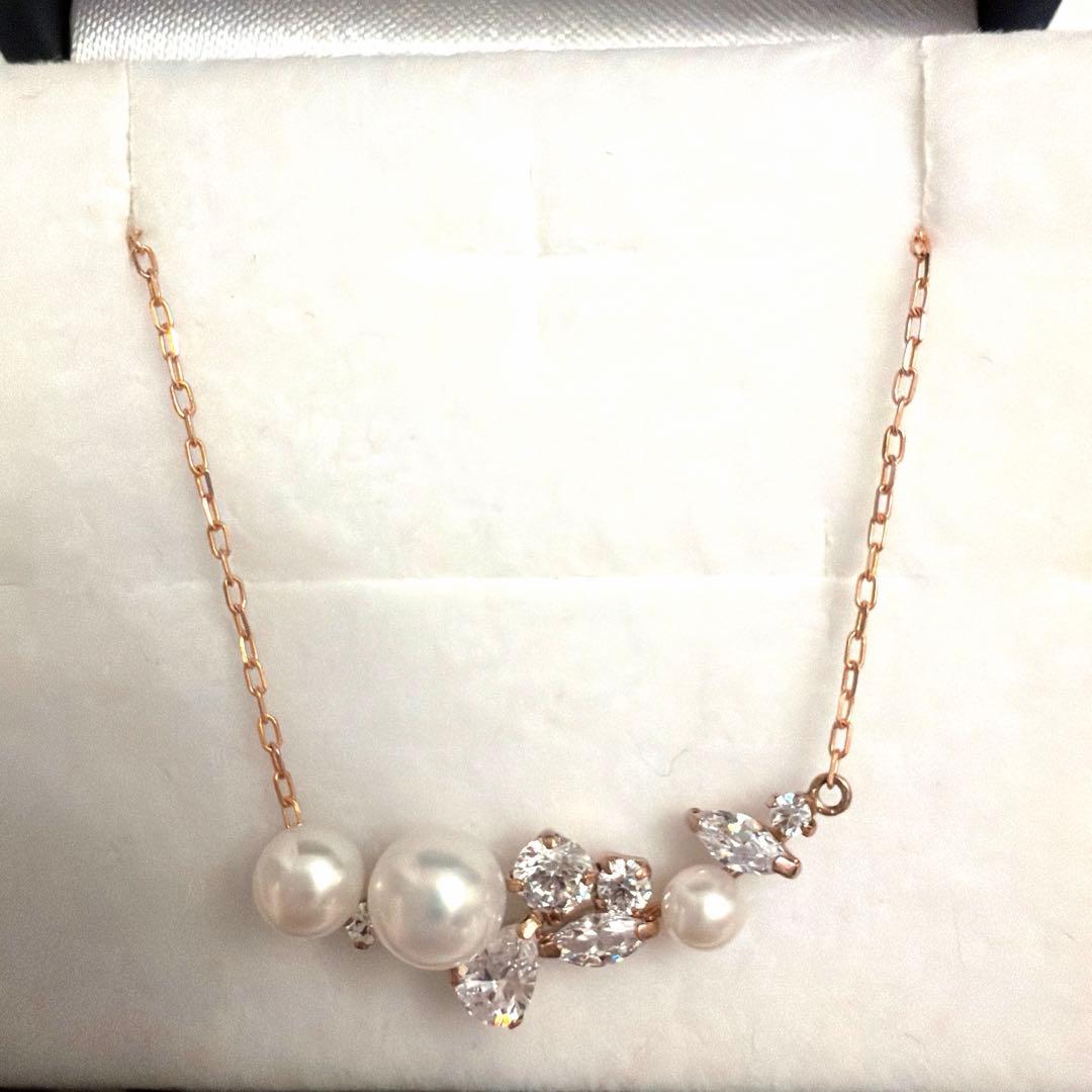 K10PG♡淡水パール/キュービックジルコニアネックレス K10PG モルガナイト・キュービックジルコニア ネックレス|festaria