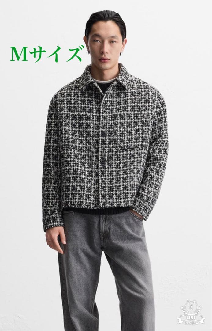 新品未使用 ZARA テクスチャーシャツジャケット サイズM ツイード