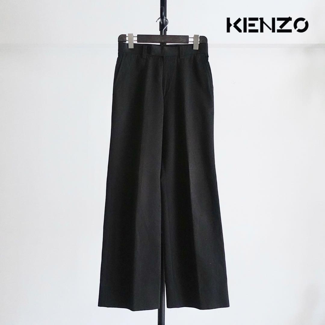 1990s KENZO Homme コットンキャンバス　ワイドフレアパンツ　墨黒 1990s KENZO Homme コットンキャンバス ワイドフレアパンツ 墨黒 s