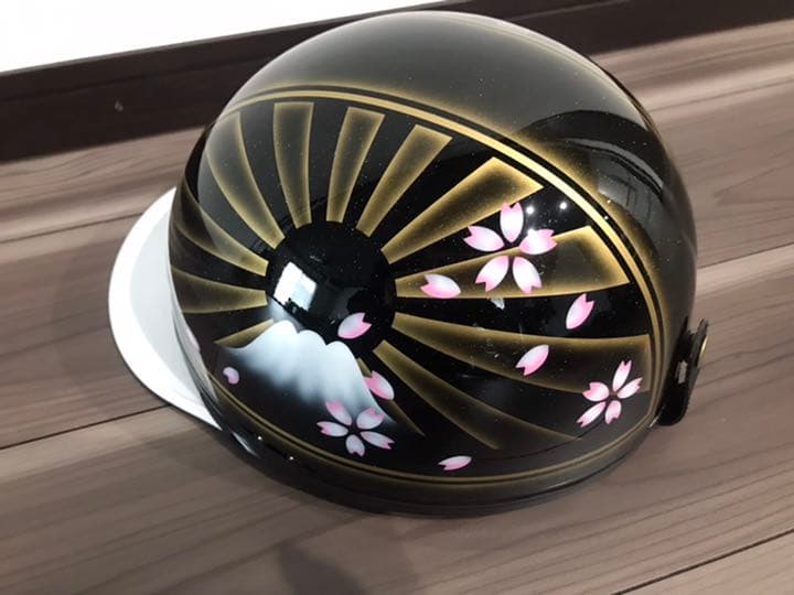 7色ラメ 桜 黒金 富士日章 コルク半 ヘルメット 旧車會 暴走族 三段
